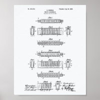 Mouth Harmonica 1900 Patent Art White Paper
