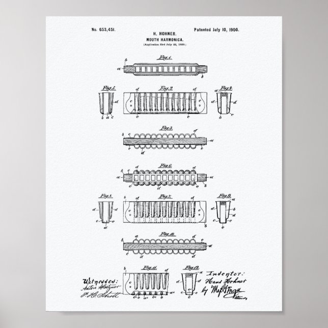 Mouth Harmonica 1900 Patent Art White Paper Poster (Front)