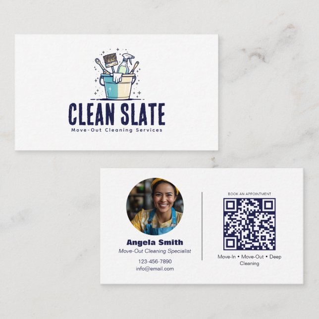 Move-Out Cleaning Service Photo QR Code Business Card (Front/Back)