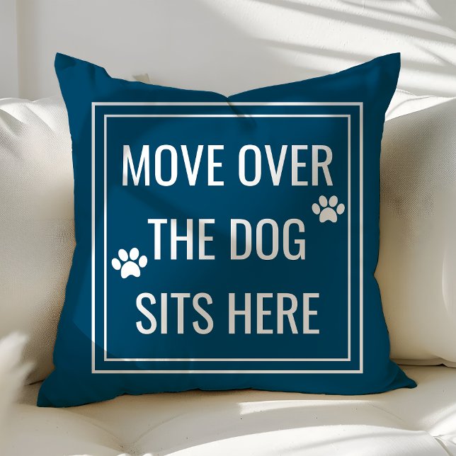 Move Over The Dog Sits Here Funny Navy Blue Pet Cushion (Creator Uploaded)