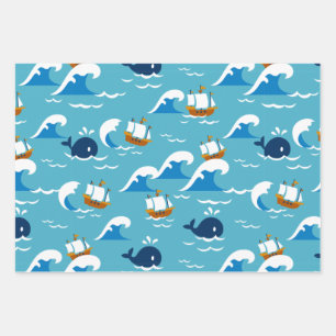  Move with the Sea Waves Pattern Wrapping Paper Sheet