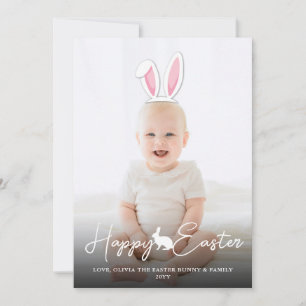 Moveable Pink Bunny Ears Photo Overlay Happy Easte Card