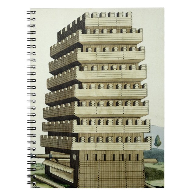 Moveable tower with outer galleries and an additio spiral notebook (Front)