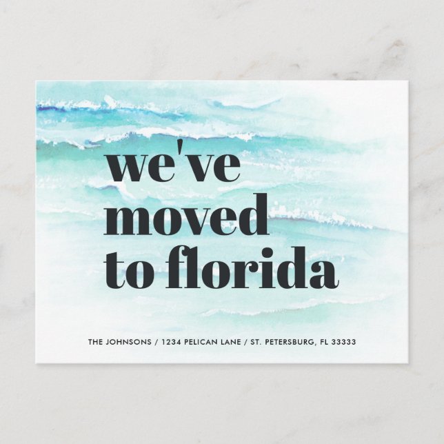 Moved to Florida Ocean Waves New Address Announcement Postcard (Front)