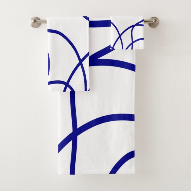 Movement: Line Art in Blue and White Bath Towel Set (Insitu)