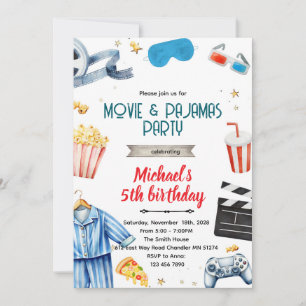 Movie and Pajamas boy theme invitation