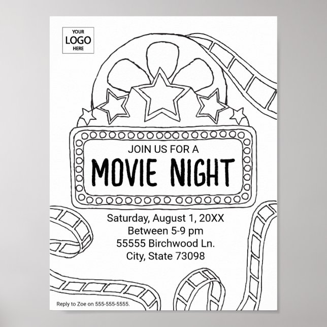 Movie Art Invite Colouring Art Worksheet Activity Poster (Front)