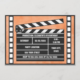Movie Birthday Party Clapboard Orange Invitation