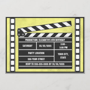 Movie Birthday Party Clapboard Yellow Invitation