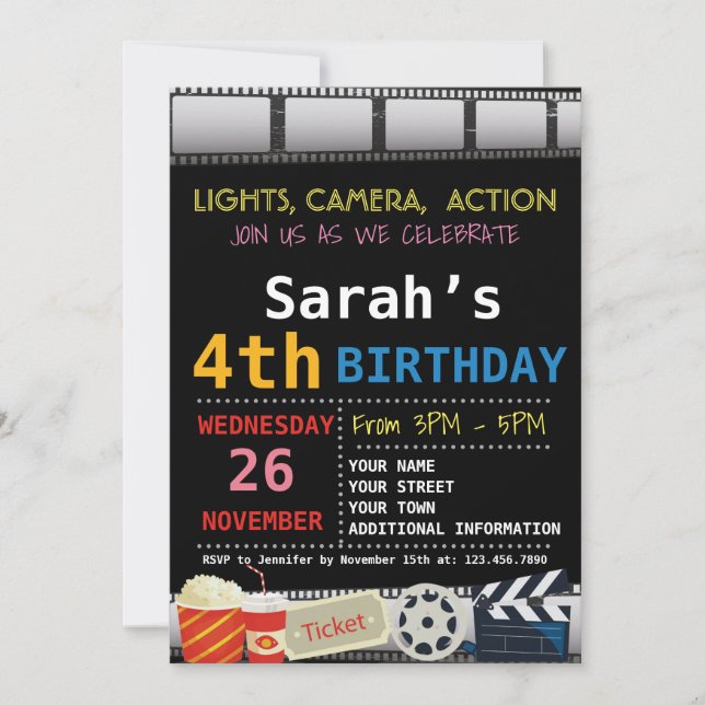 MOVIE BIRTHDAY PARTY INVITATION (Front)