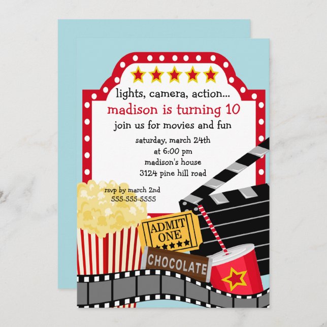 Movie Birthday Party Invitation (Front/Back)
