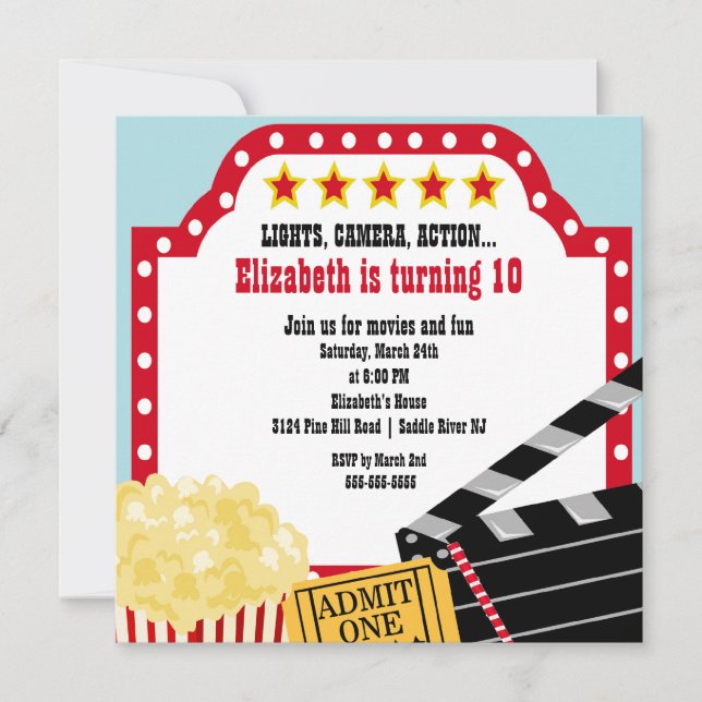 Movie Birthday Party Invitation (Front)