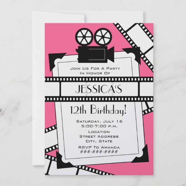 Movie Camera Film and Photo Birthday Party Invite (Front)