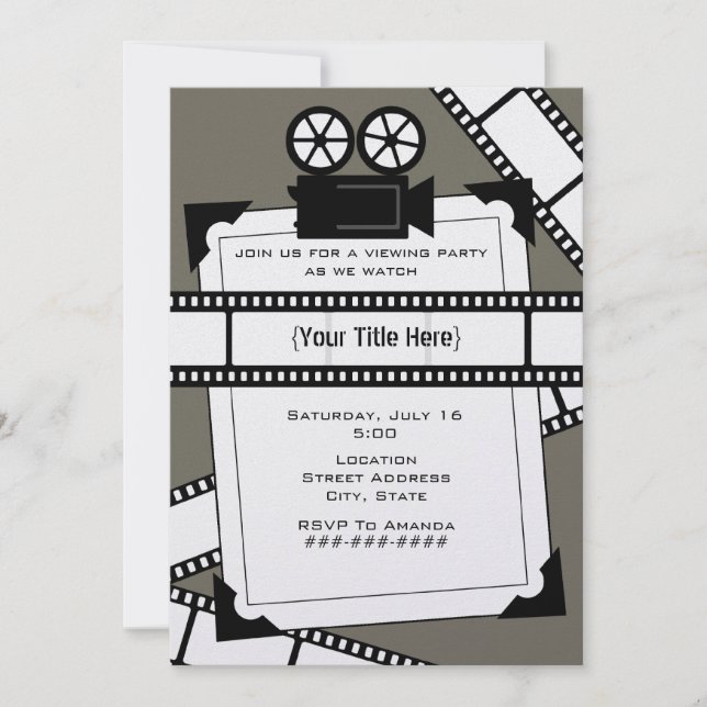 Movie Camera & Film Viewing Party Invitation (Front)
