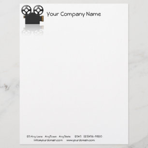 Movie Camera in Black and Gold on White Background Customised Letterhead