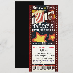 Movie Cinema Popcorn VIP Party Ticket Invitation