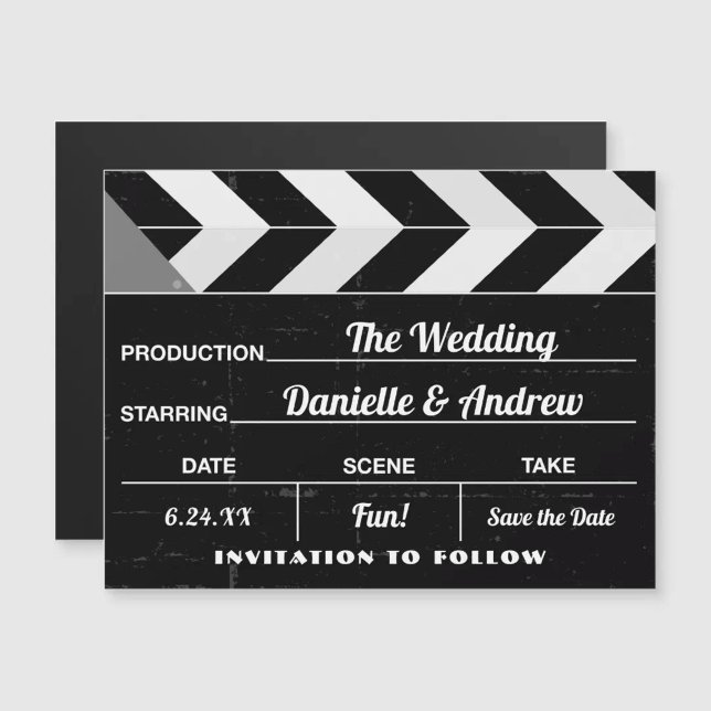 Movie Clap Board Black White Wedding Save the Date (Creator Uploaded)