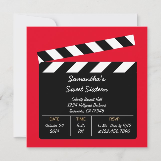 Movie Clapboard Sweet Sixteen Birthday Invitation (Front)