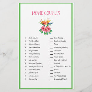 Movie Couple Matching Game Tropical Theme Stationery