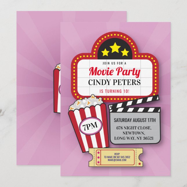 Movie Film Night Birthday Party Any Age Cinema Invitation (Front/Back)