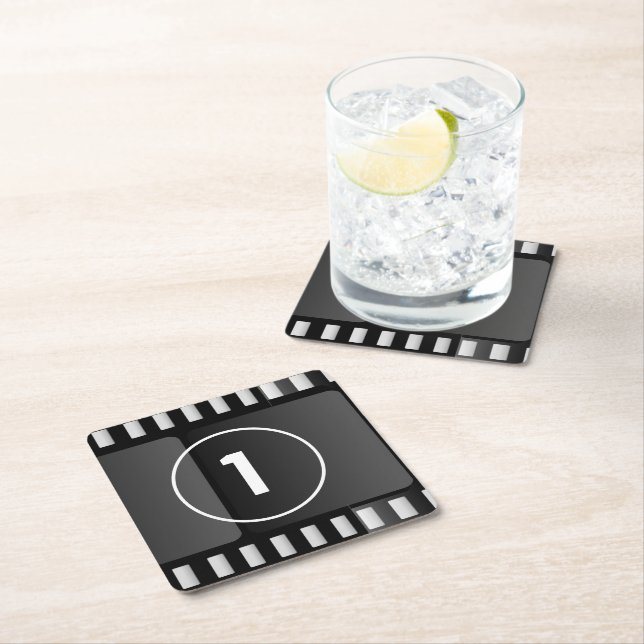 Movie Film Reel Custom Number Countdown Theatre Square Paper Coaster (Insitu)