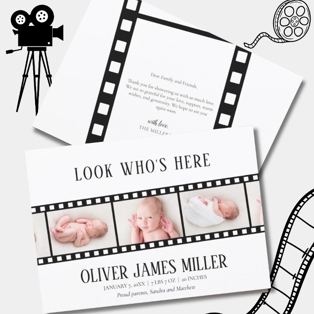 Movie Film Strip Photo Collage Birth Announcement (Creator Uploaded)