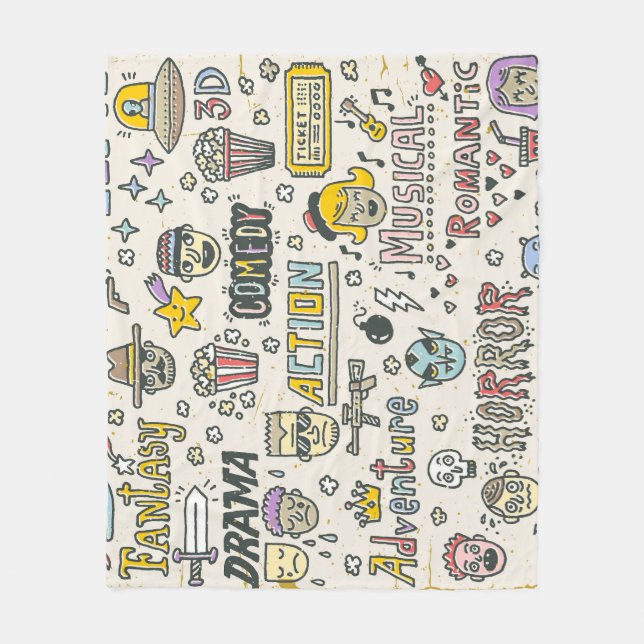 Movie Genres: TV Shows Doodle Set Fleece Blanket (Front)
