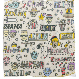 Movie Genres: TV Shows Doodle Set Shower Curtain