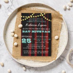 Movie Lights Aqua Bat Mitzvah Invitation