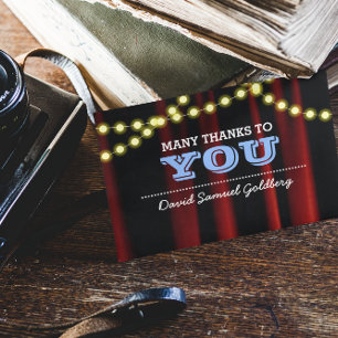 Movie Lights Blue Bar Mitzvah Thank You Note