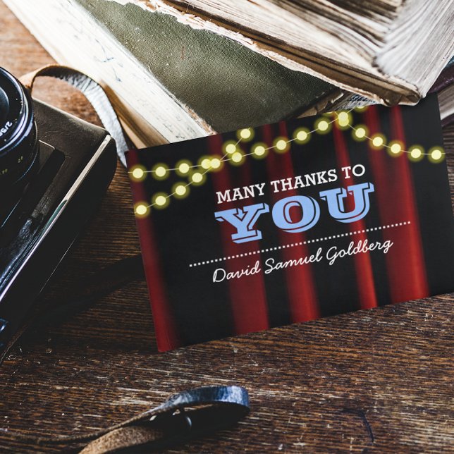 Movie Lights Blue Bar Mitzvah Thank You Note (Creator Uploaded)