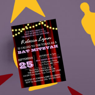 Movie Lights Lilac Bat Mitzvah Invitation