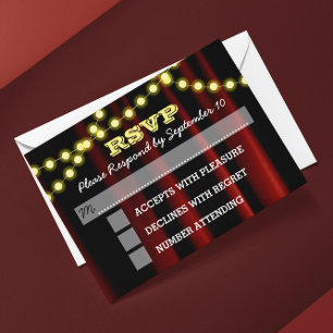 Movie Lights Yellow Bar Mitzvah RSVP Card