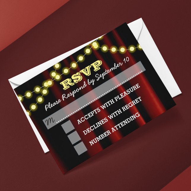 Movie Lights Yellow Bar Mitzvah RSVP Card (Creator Uploaded)