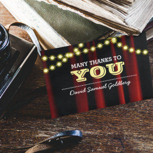 Movie Lights Yellow Bar Mitzvah Thank You Note