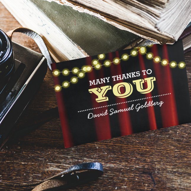 Movie Lights Yellow Bar Mitzvah Thank You Note Card (Creator Uploaded)