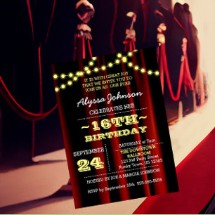 Movie Lights Yellow Sweet 16 Invitation