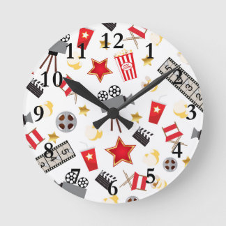 Movie Lover Pattern Round Clock