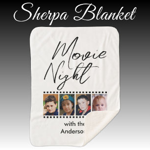 Movie night 4 photo family black sherpa blanket