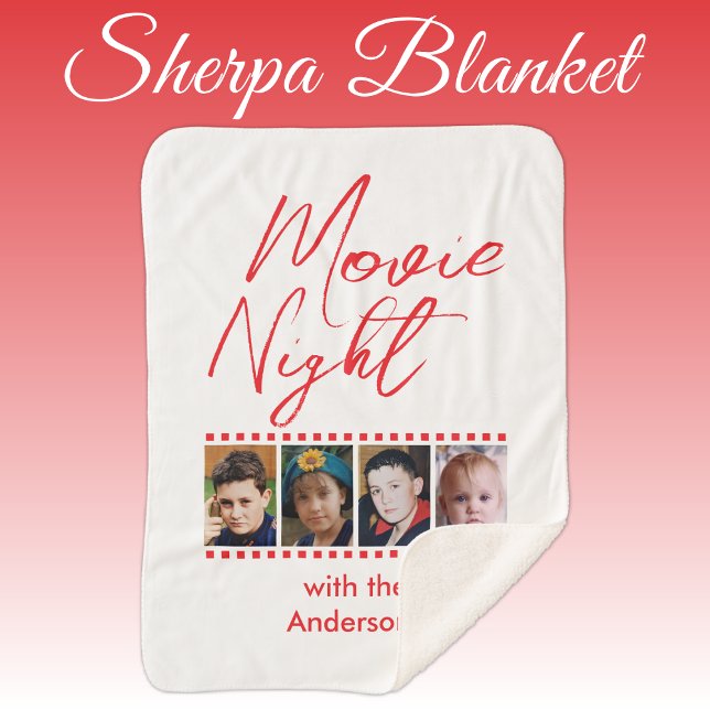 Movie night 4 photo family red sherpa blanket (Creator Uploaded)