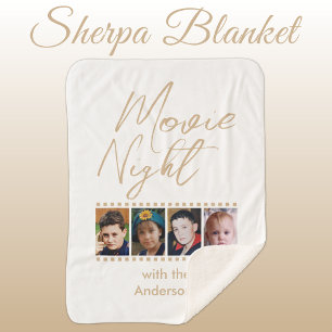 Movie night 4 photo family tan sherpa blanket