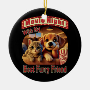 Movie Night - Best Furry Friend - Cute Cat & Dog Ceramic Tree Decoration