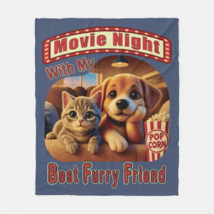 Movie Night - Best Furry Friend - Cute Cat & Dog Fleece Blanket