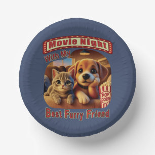 Movie Night - Best Furry Friend - Cute Cat & Dog Paper Plate