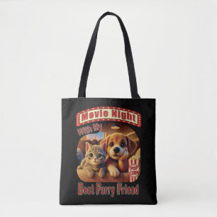 Movie Night - Best Furry Friend - Cute Cat & Dog Tote Bag