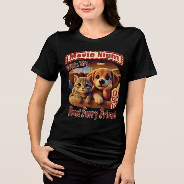 Movie Night - Best Furry Friend - Cute Cat & Dog Tri-Blend Shirt (Front)