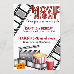 Movie night  Birthday Cinema Popcorn Invitation