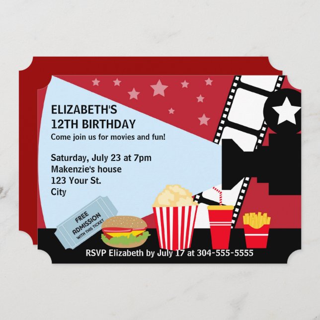 Movie Night Birthday Invitation (Front/Back)