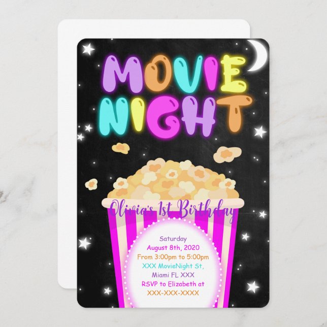 Movie Night Birthday Invitation (Front/Back)