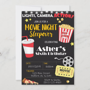 Movie Night Birthday Invitation   Movie Party
